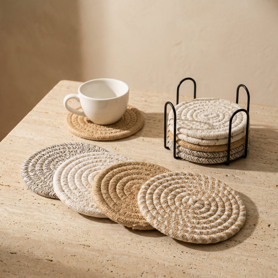 Woven Coaster Set 8-piece Heat Resistant Anti-Calcium for Cups Pots and Plates-Kitchen & Dining > Coasters-casanuva-casanuva
