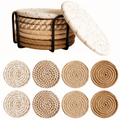 Woven Round Coasters Set of 7 with Holder for Glasses-Kitchen & Dining > Coasters-casanuva-casanuva