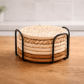 Woven Round Coasters Set of 7 with Holder for Glasses-Kitchen & Dining > Coasters-casanuva-Brown-casanuva