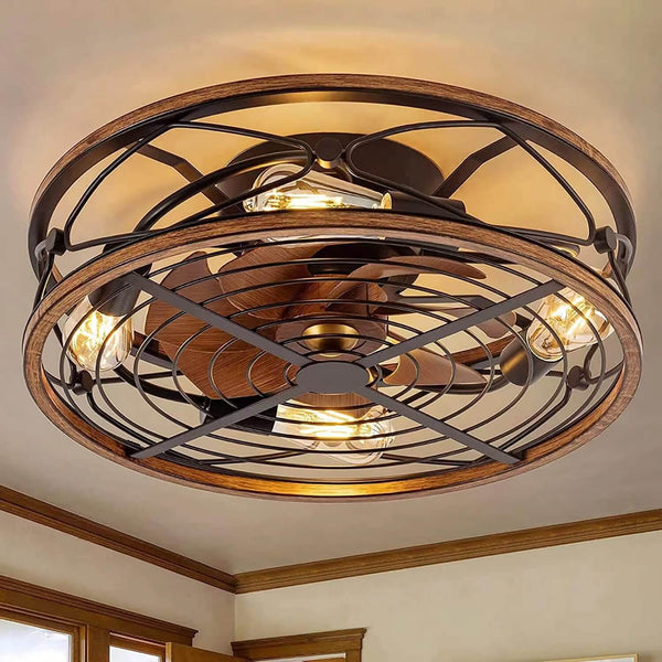 Wrought Iron Cylinder 4-Light Flush Mount Ceiling Fan Light-Lighting > Ceiling Lights-casanuva-Large-110V-120V-casanuva