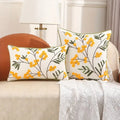 Yellow Floral Embroidery Cushion Cover-Covers & Textiles > Cushion Covers-casanuva-casanuva