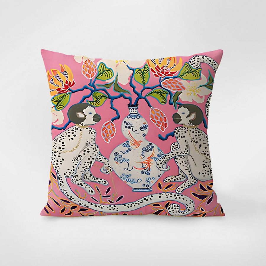 Zebra Tapestry Cushion Cover with Tassels-Covers & Textiles > Cushion Covers-casanuva-Pink Monkeys-18"x18"-casanuva