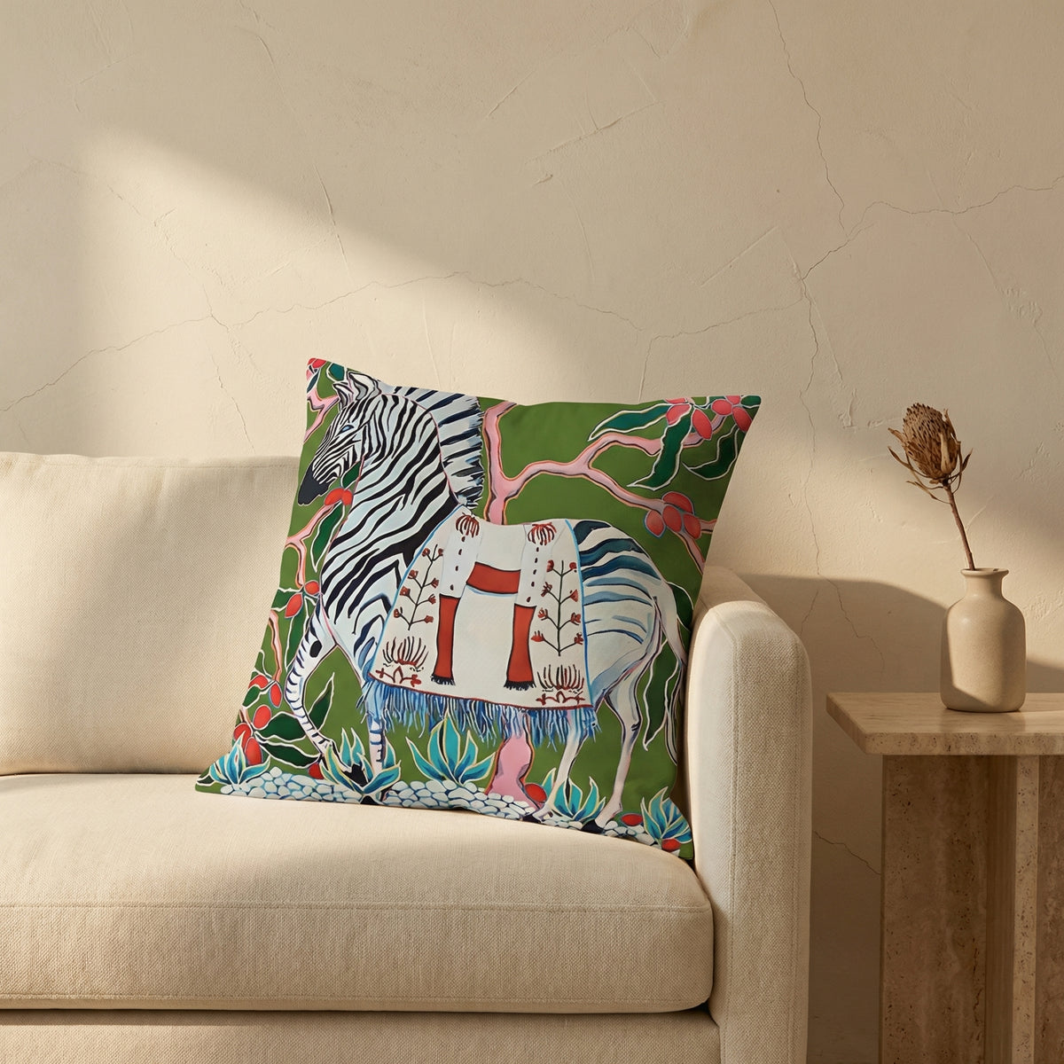 Zebra Tapestry Cushion Cover with Tassels-Covers & Textiles > Cushion Covers-casanuva-casanuva