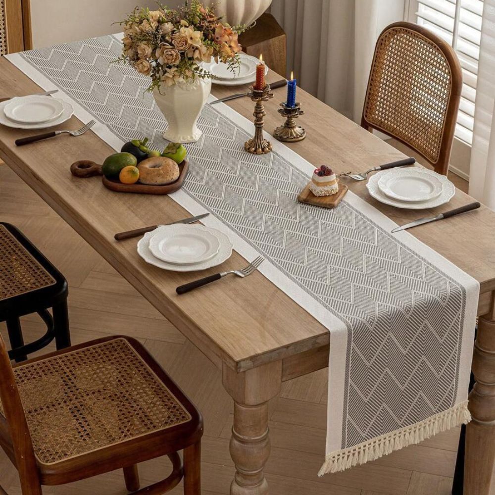 Zigzag Woven Table Runner-Covers & Textiles > Table Runners-casanuva-Soft Gray-14"x47"-casanuva